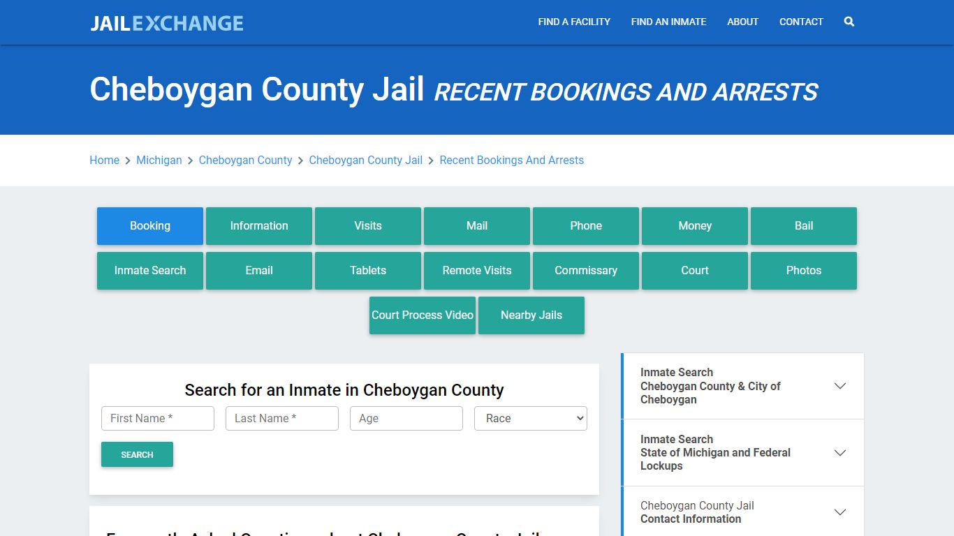 Cheboygan County Jail Recent Bookings And Arrests - Jail Exchange