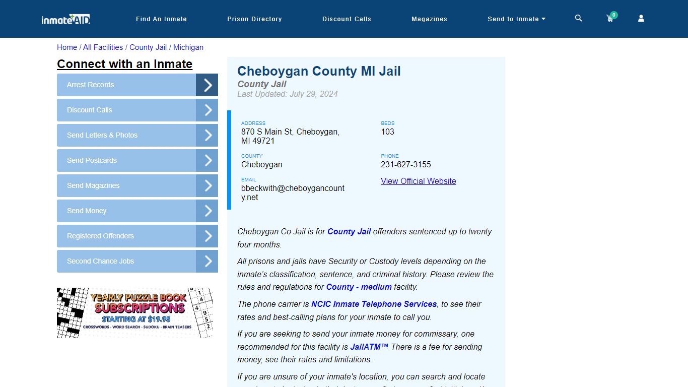 Cheboygan County MI Jail - Inmate Locator